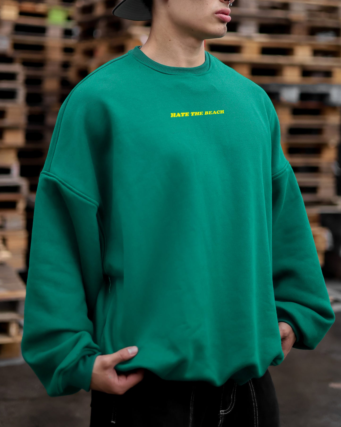 Baggy Sweater Verde Con Frase