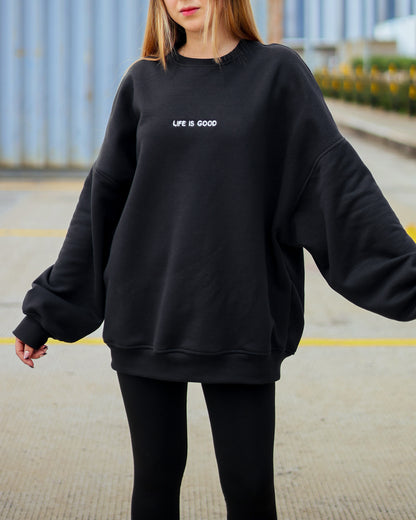 Baggy Sweater Negro Con Frase